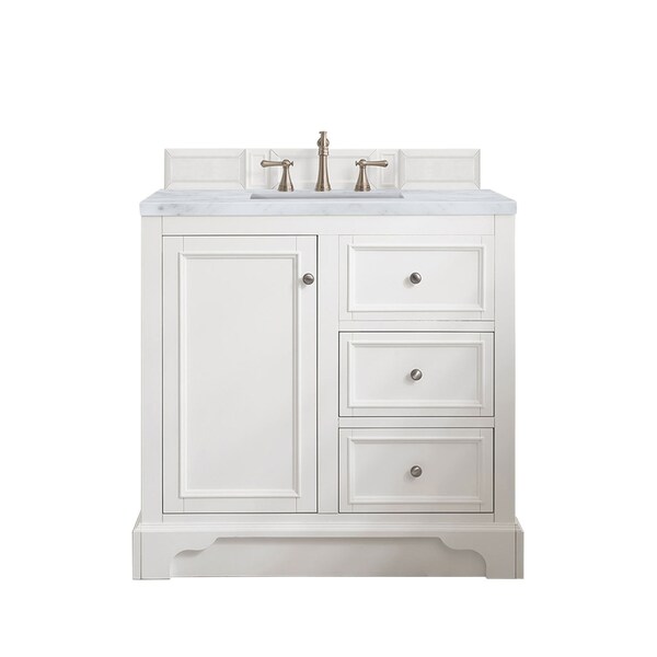 James Martin Vanities De Soto 36in Single Vanity, Bright White w/ 3 CM Carrara Marble Top 825-V36-BW-3CAR - main